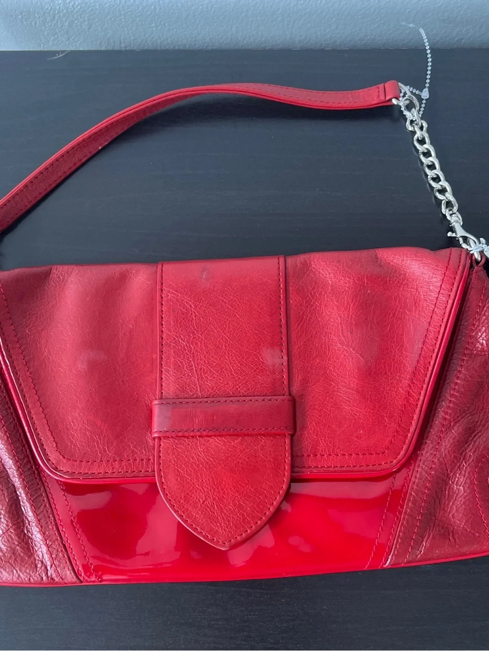 Bebe Red Leather And Patent Leather Shoulder
